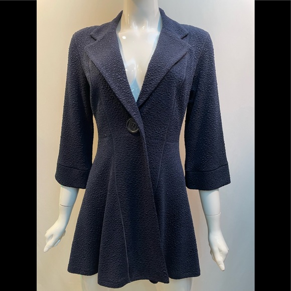 EVA VARRO 3/4 SLV. EMPIRE WAIST ONE BUTTON JACKET, NAVY PEBBLES - Picture 2 of 4